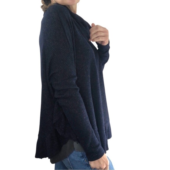 Anthropologie Post Mark Orley Sweater Ruffled Metallic XS S Wo's Navy Feminine - Picture 3 of 7